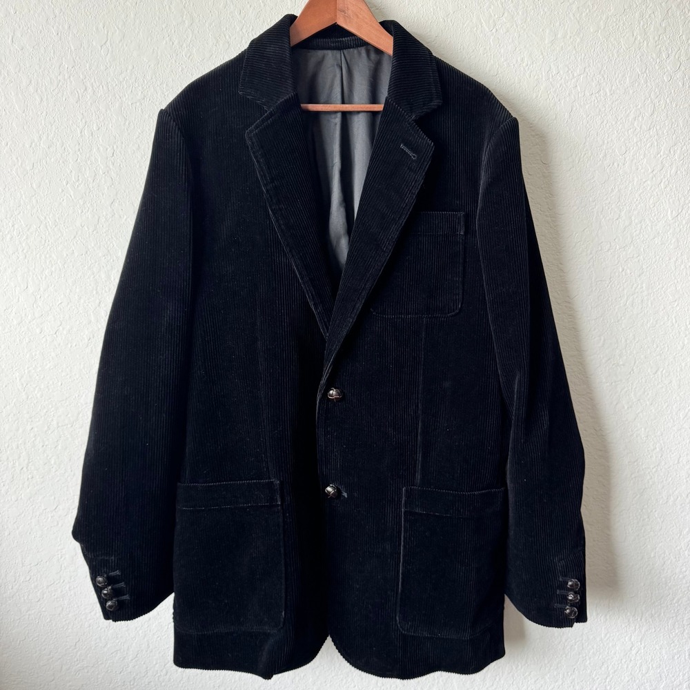 Eddie Bauer Mens Black Corduroy Blazer Sport Coat Woven Buttons Size T44 Regular
